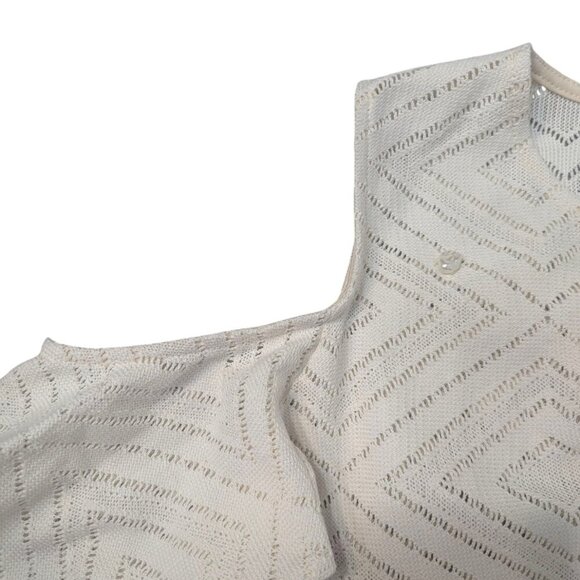 NWT Soul of MU Cold-Shoulder Ivory Open Knit Crop - SZ - S - Picture 3 of 4